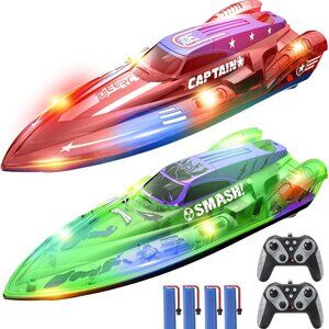 2 Pack 13 inch Remote Control Boat 2.4Ghz RC Racing Boat with LED Lights